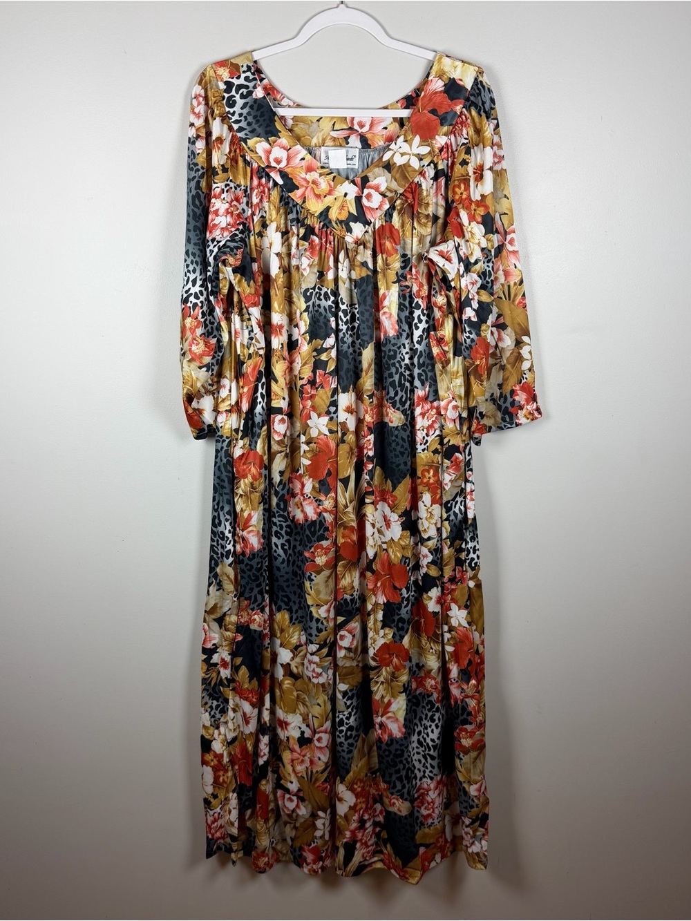 Vintage Anthony Richards Floral Cheetah Maxi Long MuMu House Lounge Dress 2X